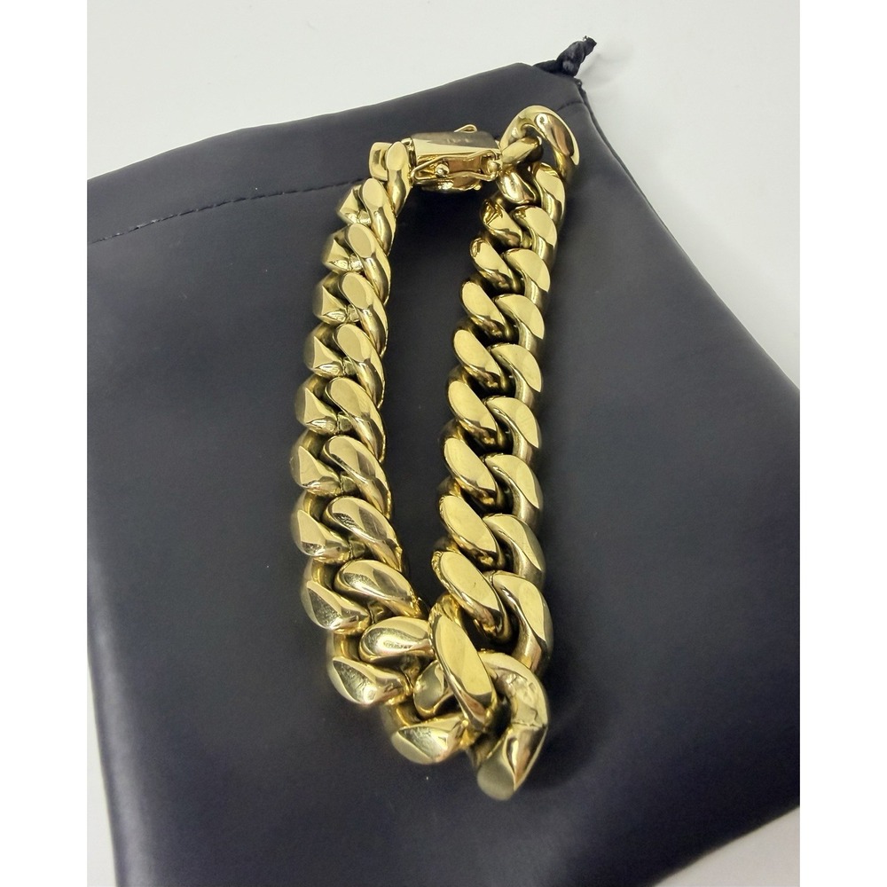 PY Bling 14mm Cuban Link Bracelet Gold Tone Marked 14K 8.5‎ Inch Hip Hop